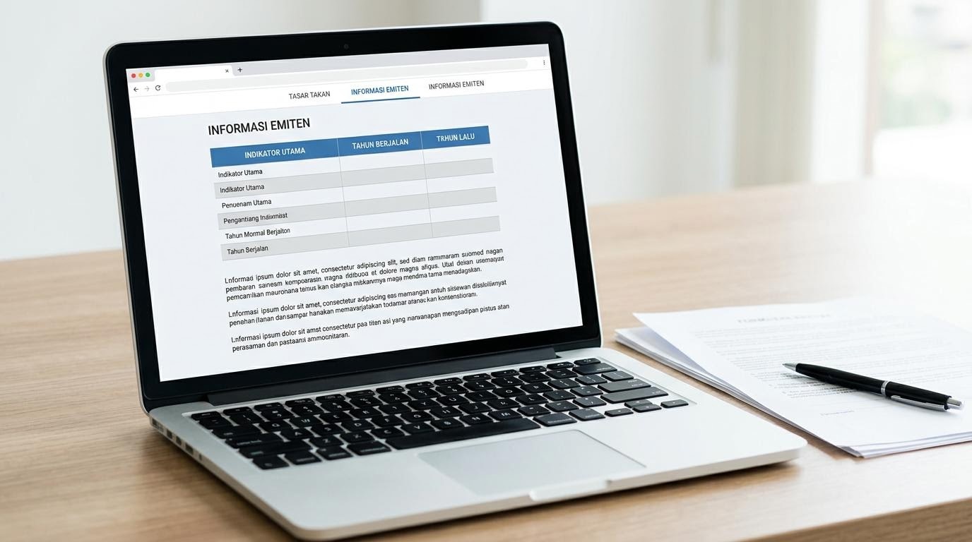 Halaman keterbukaan informasi perusahaan tercatat di bursa efek ditampilkan di layar laptop